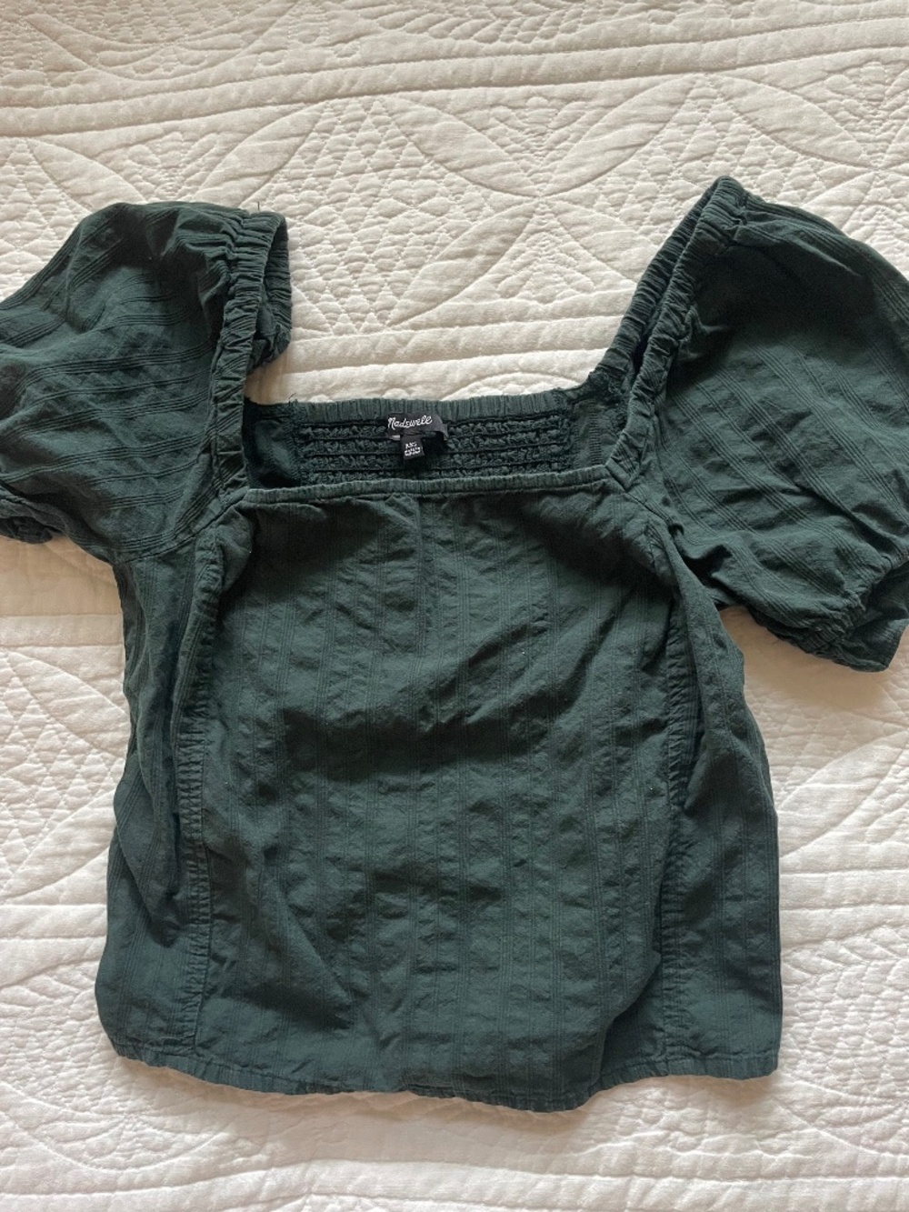 Madewell dark green puff sleeve blouse
